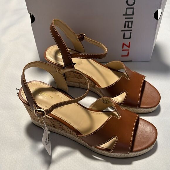 Liz Claiborne Wedge Sandals Womens 10 Brown Memory Foam - Picture 1 of 6